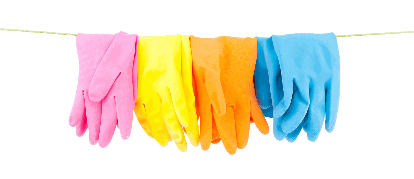 Colourful cleaning gloves hanging on a line